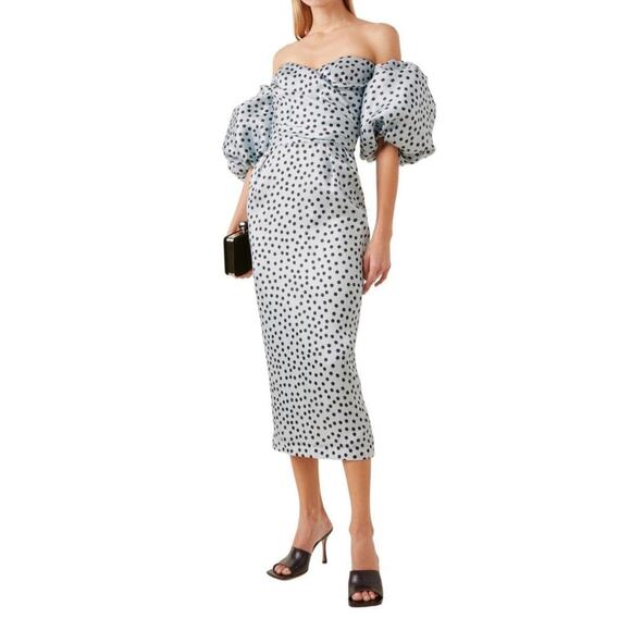 RASARIO Polka-Dot Silk Organza Off-The-Shoulder Midi Dress IT 44 - Picture 2 of 14